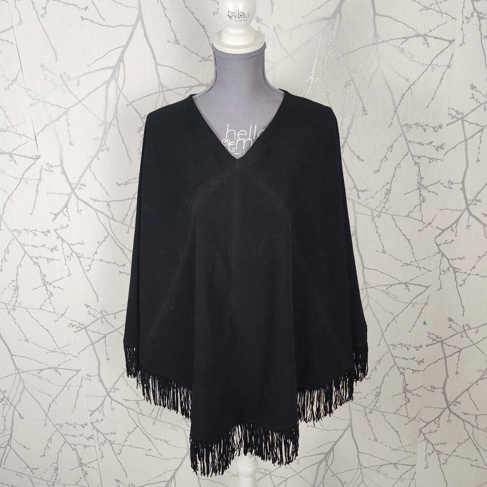 St John's Bay Black Faux Suede Fringe Poncho